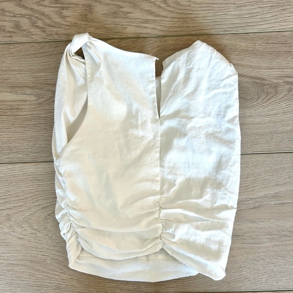 Zara White Fitted Linen Crop Tank Top Small - Picture 4 of 5
